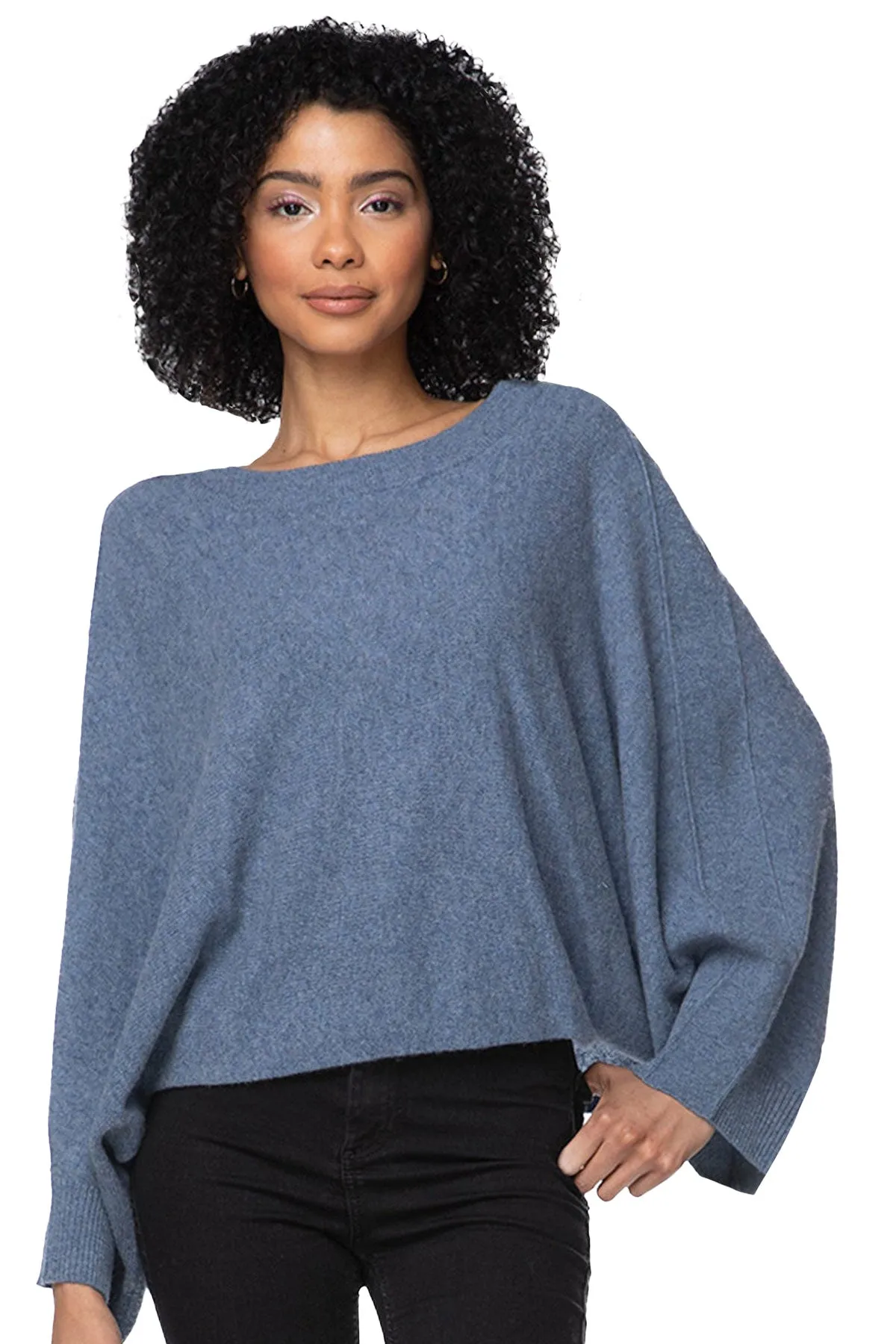 100% Cashmere Coastal Cool Reversible Crew to V-neck Sweater Knit Poncho - Dark Colors