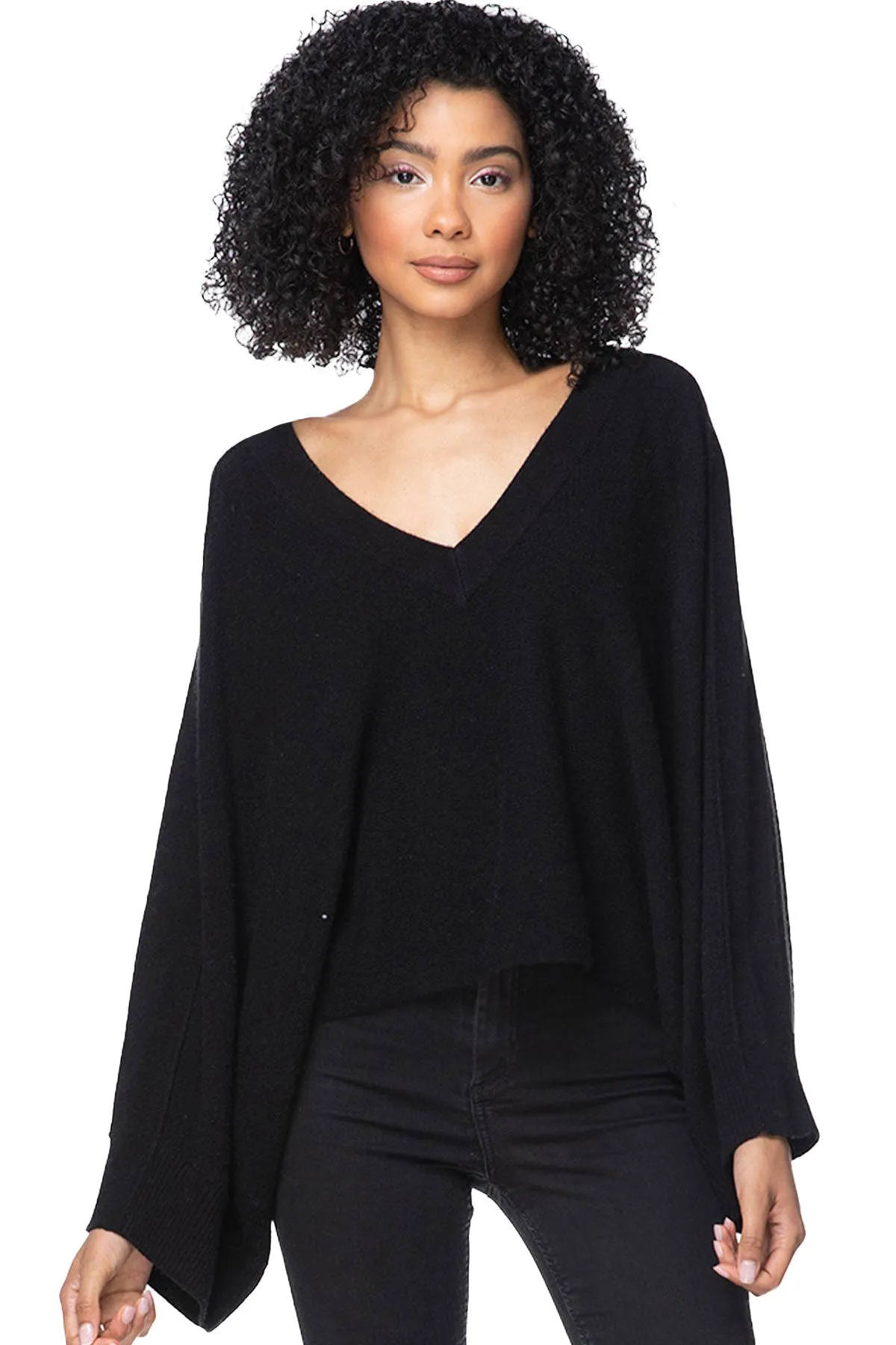 100% Cashmere Coastal Cool Reversible Crew to V-neck Sweater Knit Poncho - Dark Colors