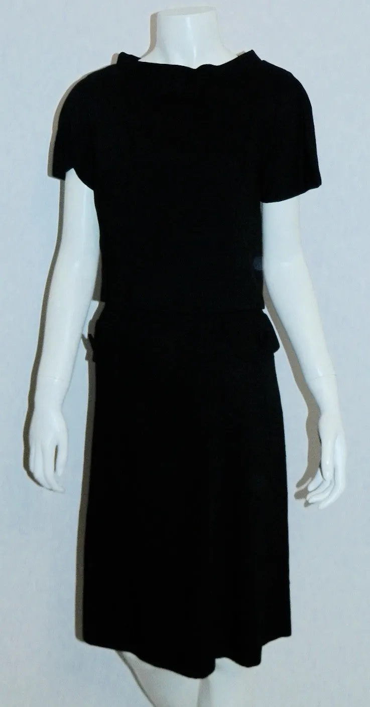 1960s black silk Abe Schrader day dress vintage bow top jacket XS