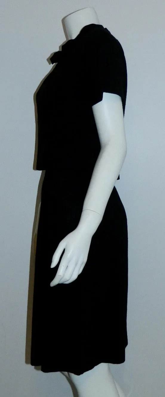 1960s black silk Abe Schrader day dress vintage bow top jacket XS