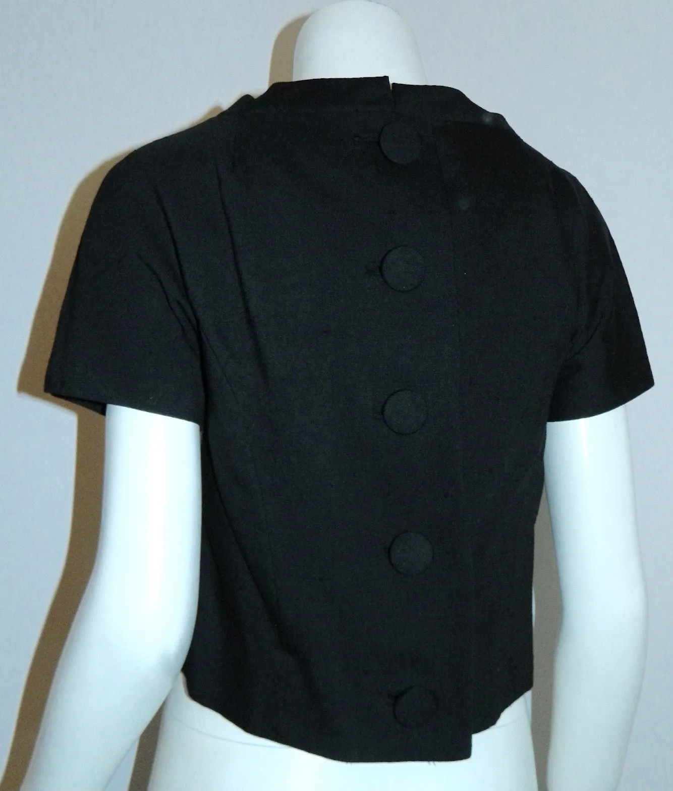 1960s black silk Abe Schrader day dress vintage bow top jacket XS