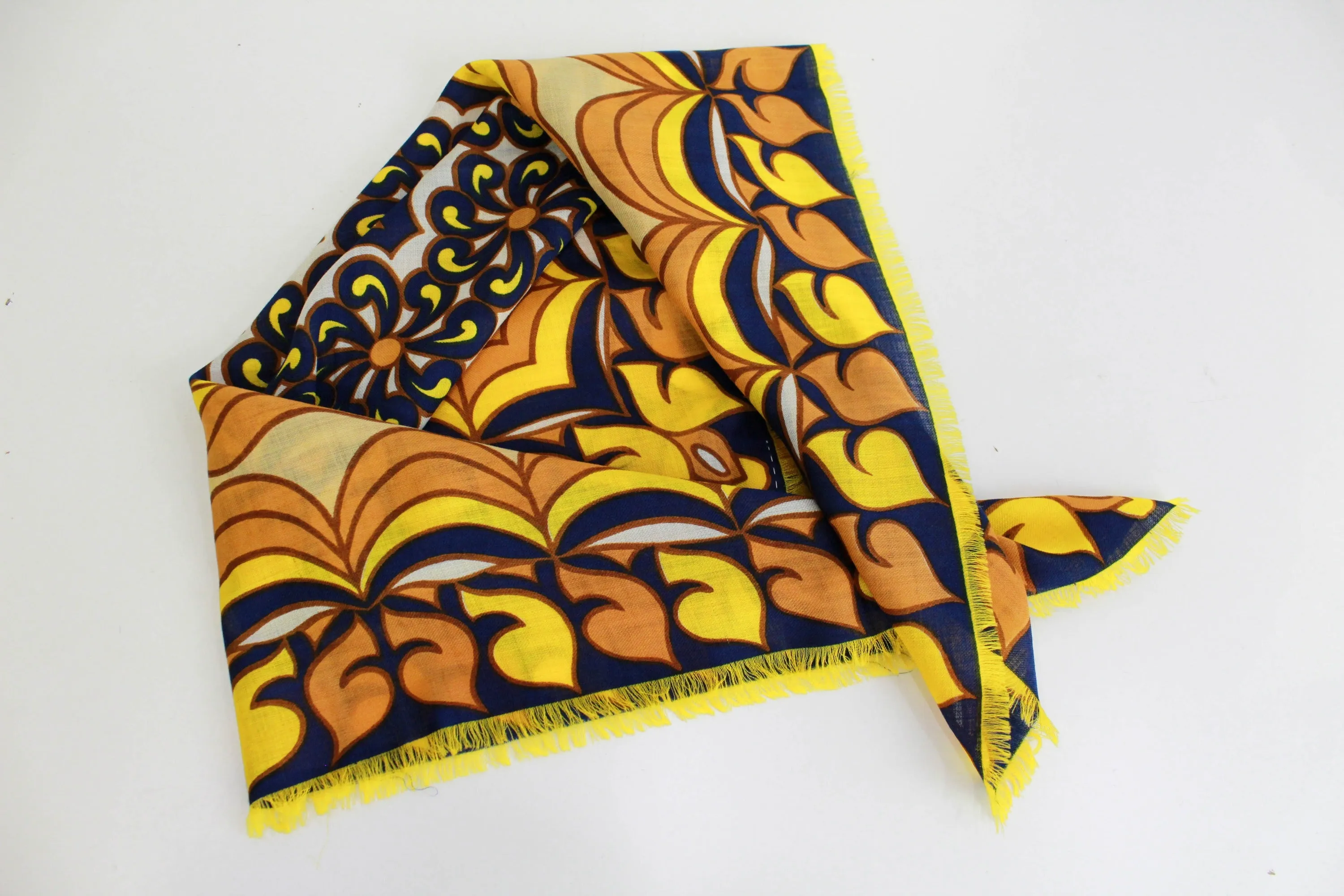 1970s Abstract Print Wool Scarf, Yellow and Blue