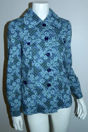 1970s vintage 49er jacket blue floral WOOL jersey blazer XS