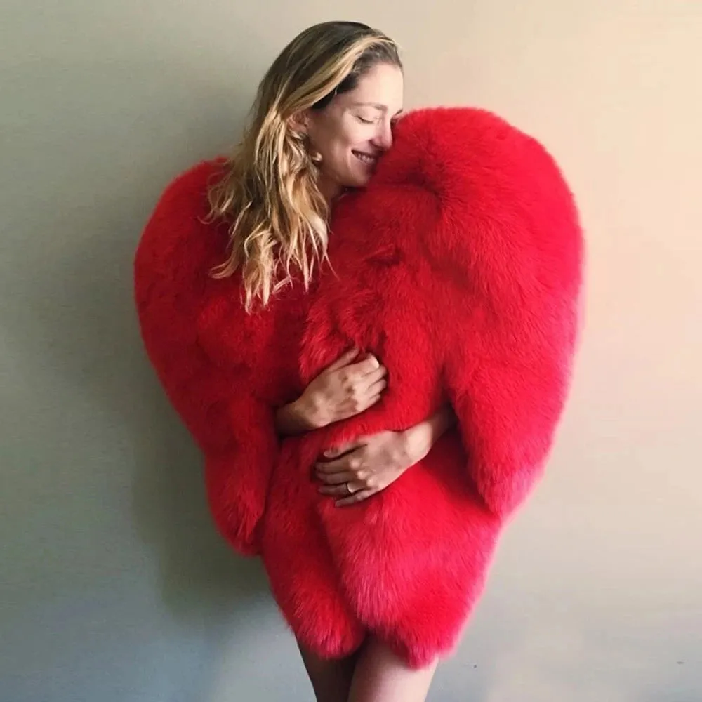 3D Red Love Heart Shaped Cape Faux Fur