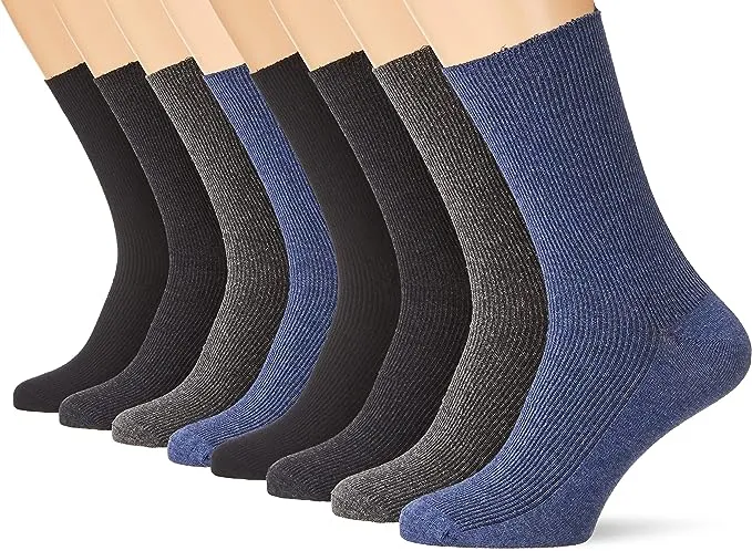 8-Pair Pack of Men's Diabetic Socks - Hand-Linked Toe, No Elastic Waistband, High-Quality Cotton