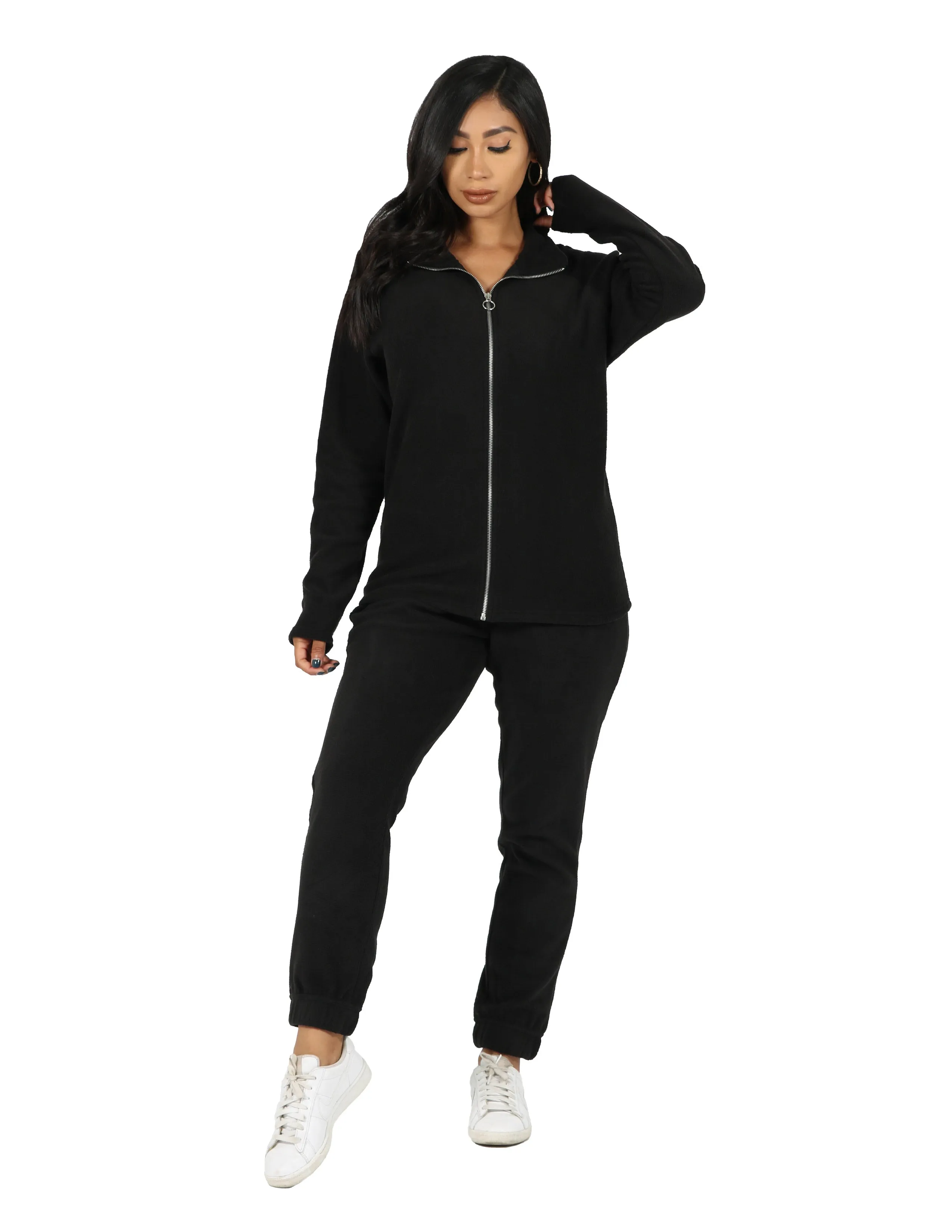 Active Fleece Mock Neck Raglan Jacket and Jogger Set