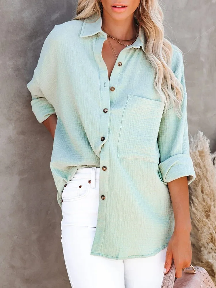 Amy Fashion - Casual Elegant Lapel Button Down Shirt