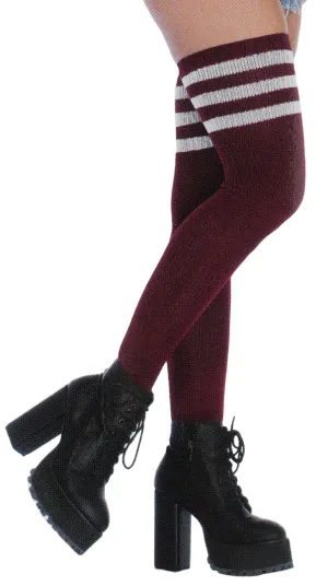 ATHLETIC THIGH HIGH SOCKS BURGUNDY/WHITE