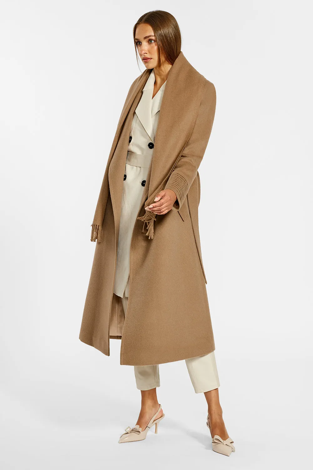 Baby Alpaca Long Notched Collar Wrap Coat