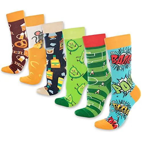 BAMBOOVEN Men & Women Fun Dress Unisex Socks, Colorful Funny Novelty Cotton Socks (Mouse, 6 Variety Pairs)