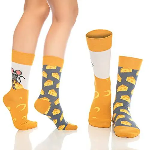 BAMBOOVEN Men & Women Fun Dress Unisex Socks, Colorful Funny Novelty Cotton Socks (Mouse, 6 Variety Pairs)