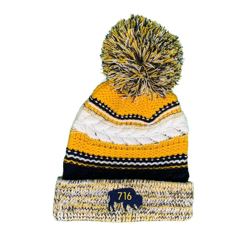 Blue & Gold Pom Pom Beanie