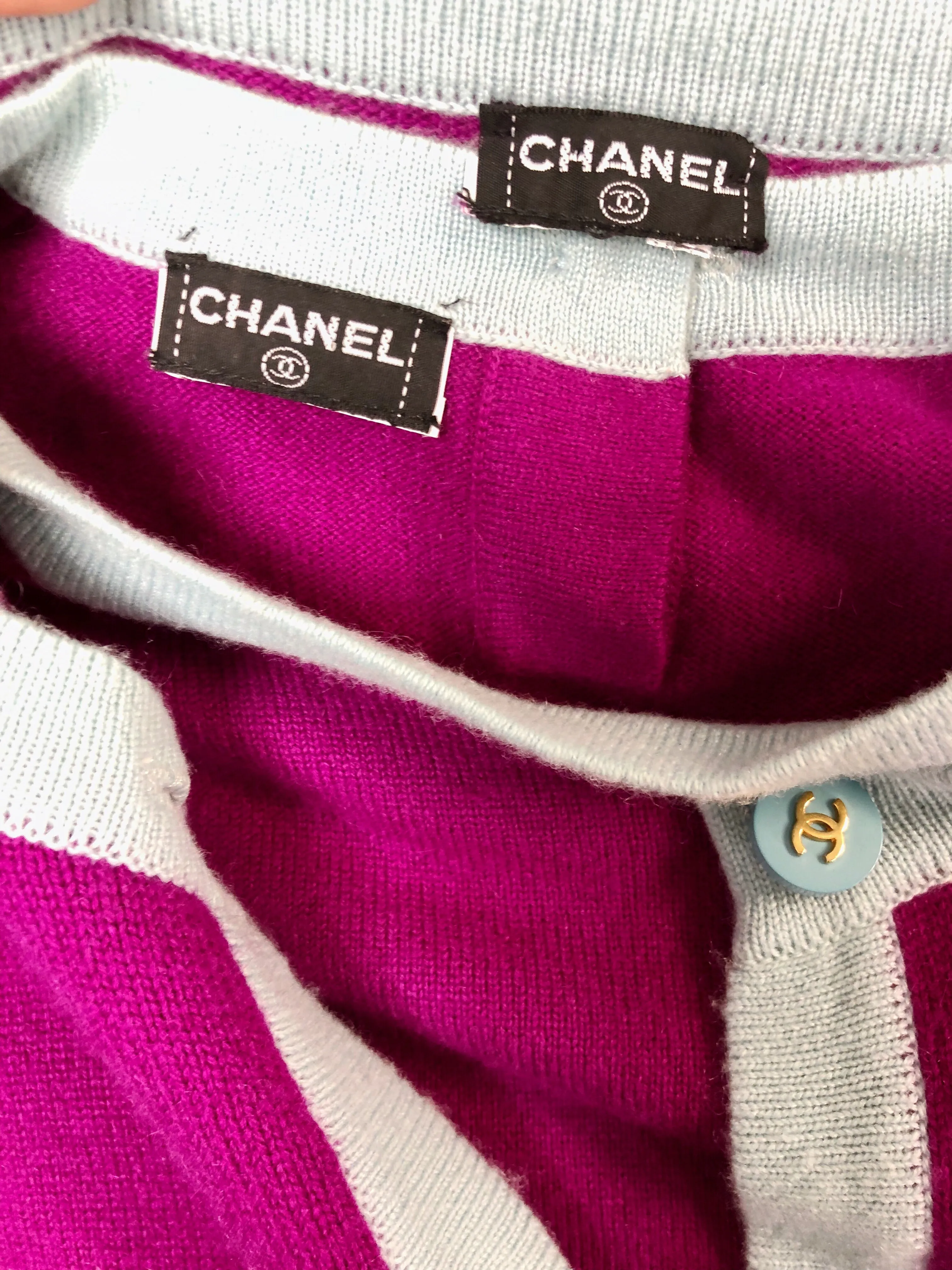 Chanel purple and blue cashmere sweater set