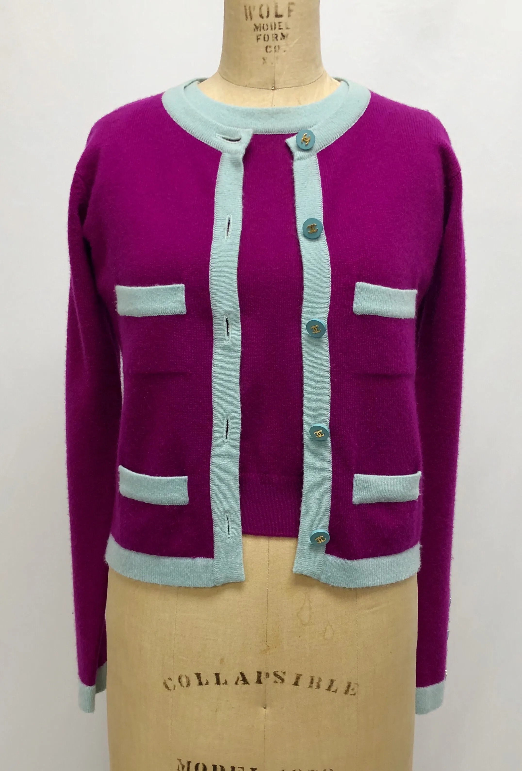 Chanel purple and blue cashmere sweater set