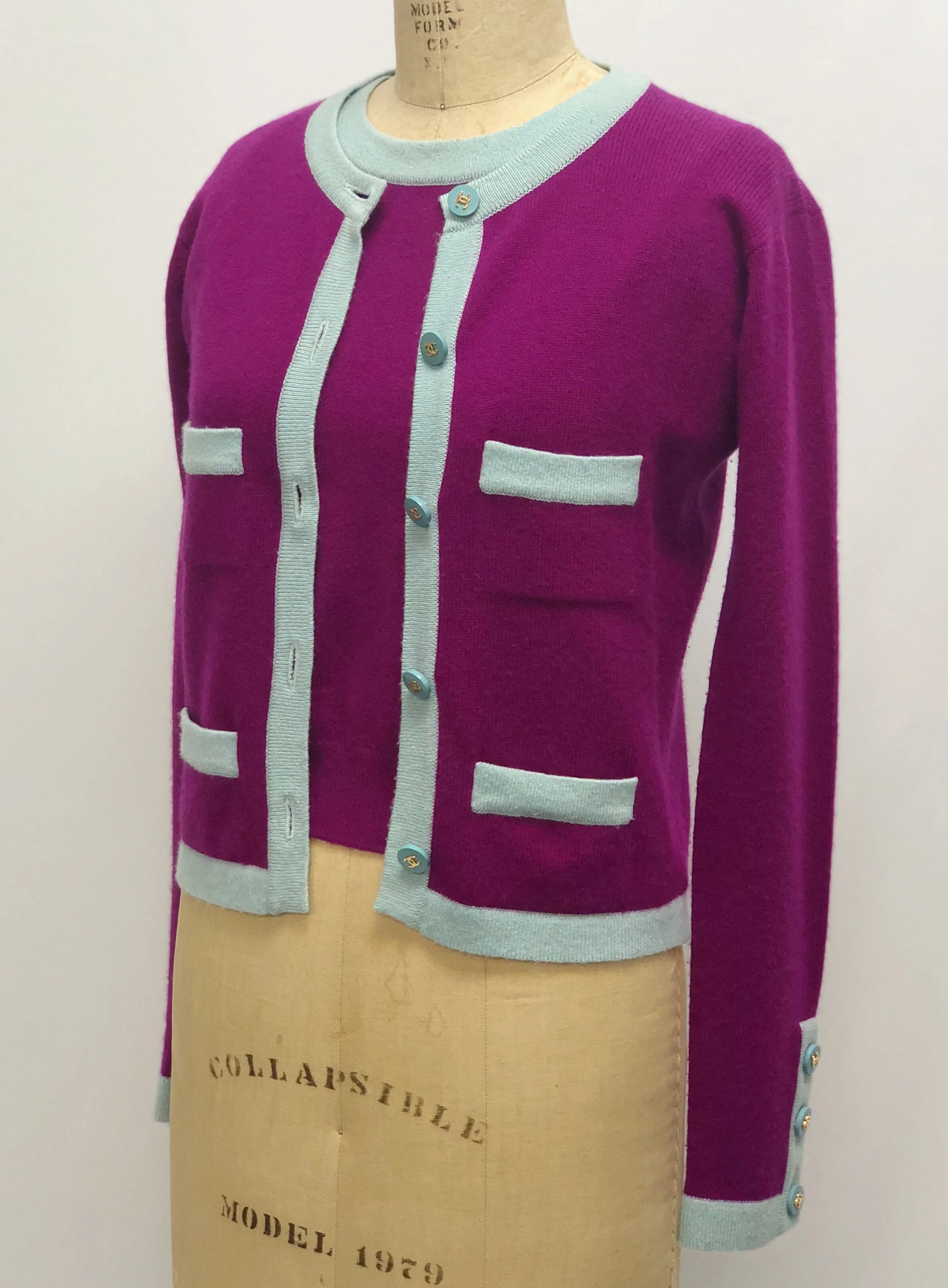 Chanel purple and blue cashmere sweater set