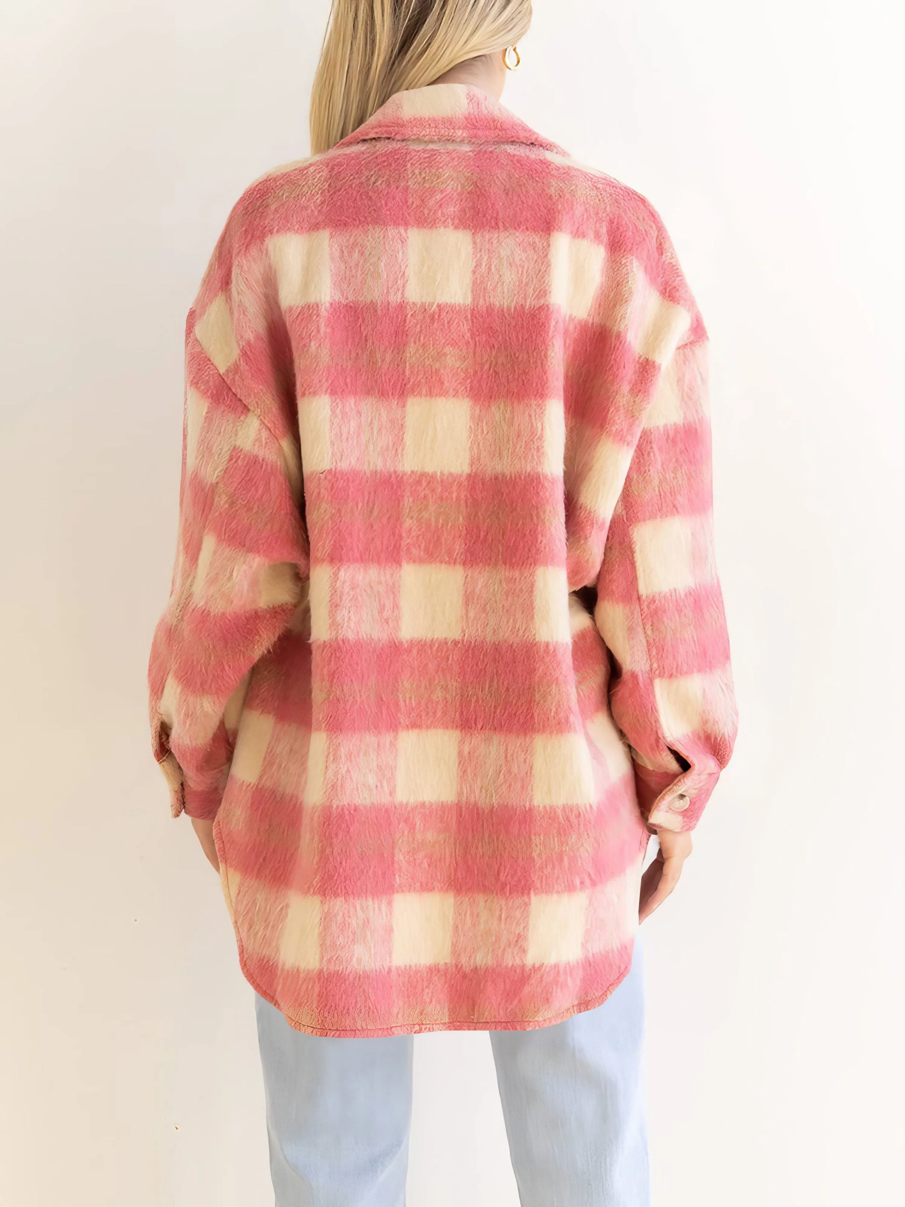 Checkered Plush Wool Blend Winter Coat