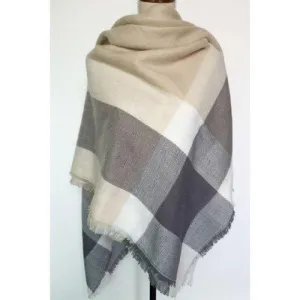 Chic Fringed Embellished Tartan Pattern Quadrate Warmth Pashmina For Women - Light Khaki