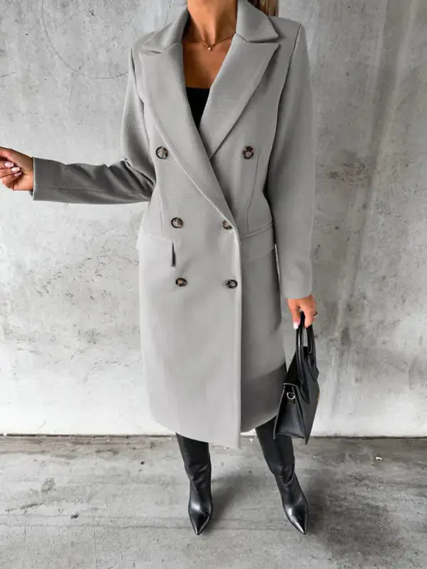 Chic Women’s Long Coat | Notched Lapel Pea Coat for Elegant Style