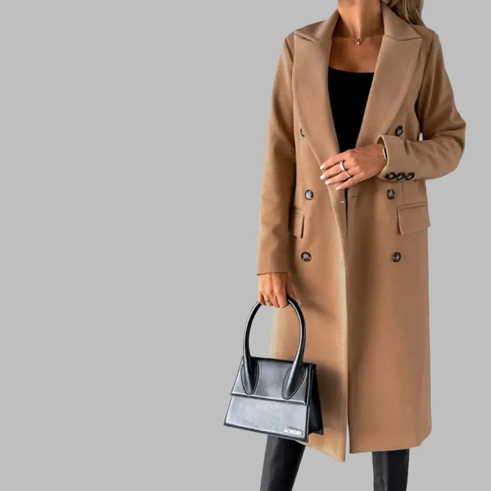 Chic Women’s Long Coat | Notched Lapel Pea Coat for Elegant Style