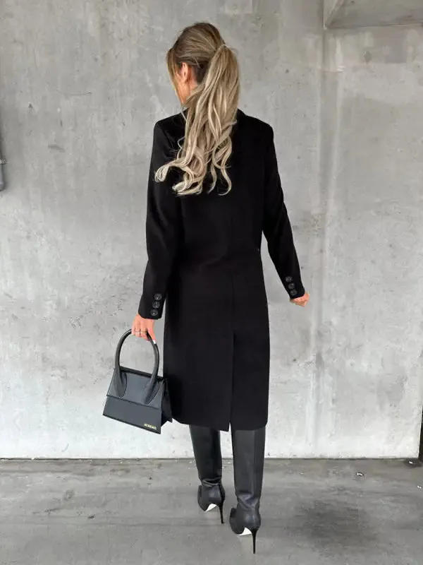 Chic Women’s Long Coat | Notched Lapel Pea Coat for Elegant Style