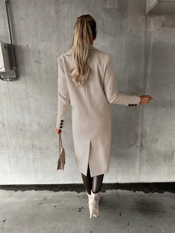 Chic Women’s Long Coat | Notched Lapel Pea Coat for Elegant Style