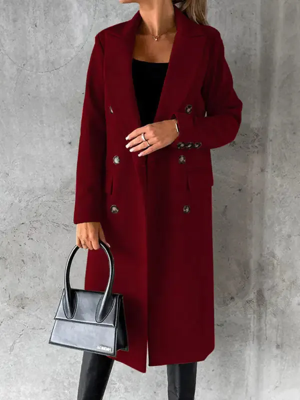 Chic Women’s Long Coat | Notched Lapel Pea Coat for Elegant Style