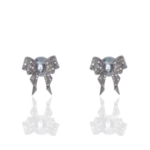 Diamonique Bow Double Studs - Gray