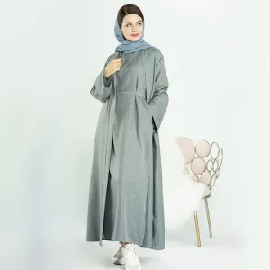 Ethnic Cotton Linen Kaftan Open Abaya Muslim Dress for Ramadan Eid