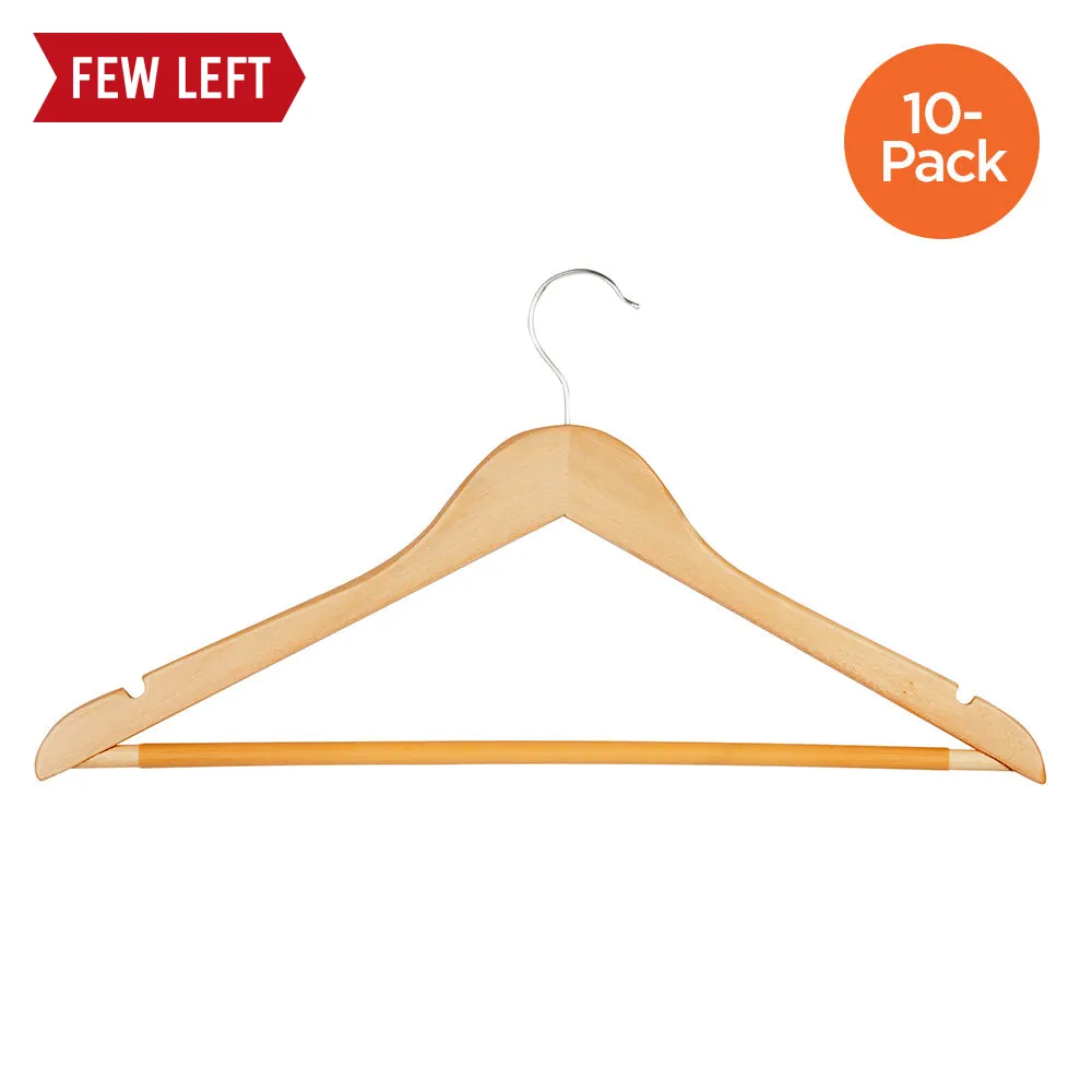 Maple Finish Wood Suit Hangers with Pants Bar (10-Pack )