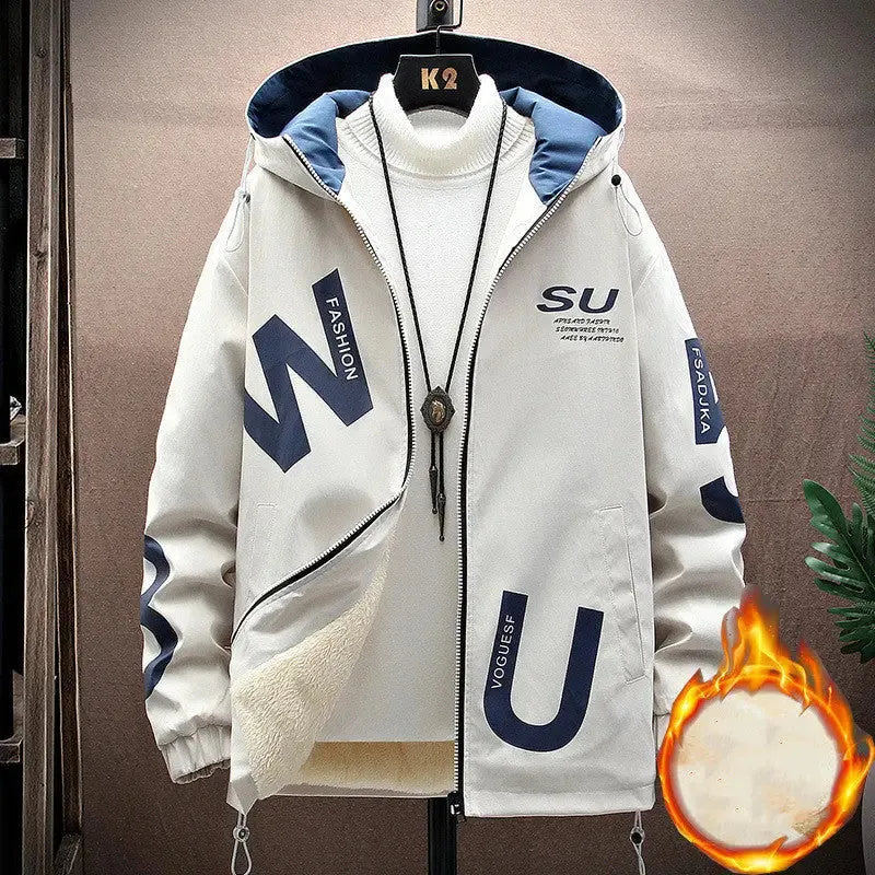 Men's Casual Cropped Fleece Jacket Hoodie