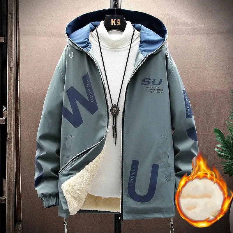 Men's Casual Cropped Fleece Jacket Hoodie