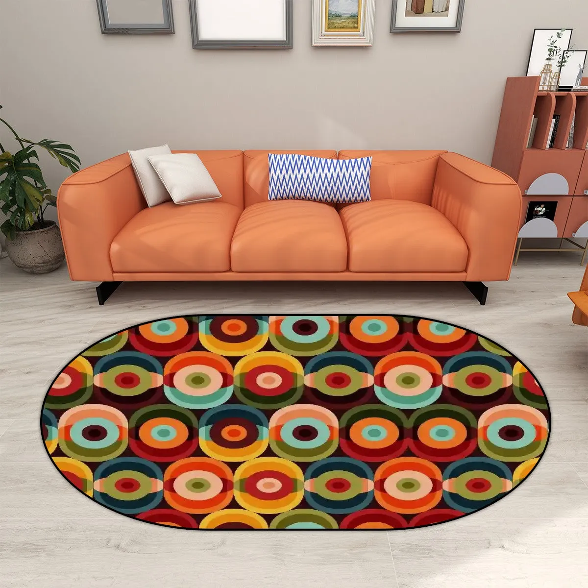 Mid Century Modern Space Orbs, Groovy 70s Oval Rug