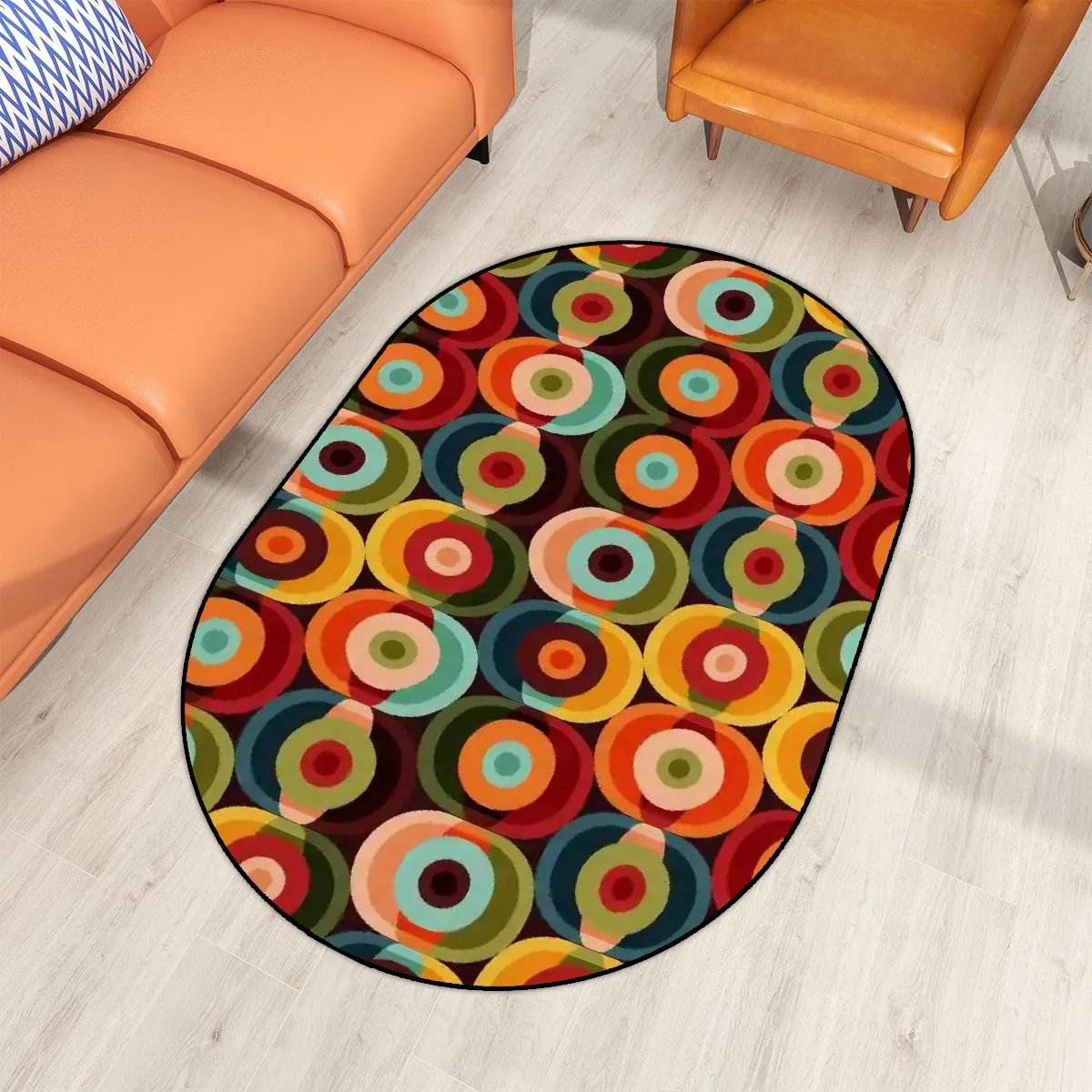 Mid Century Modern Space Orbs, Groovy 70s Oval Rug