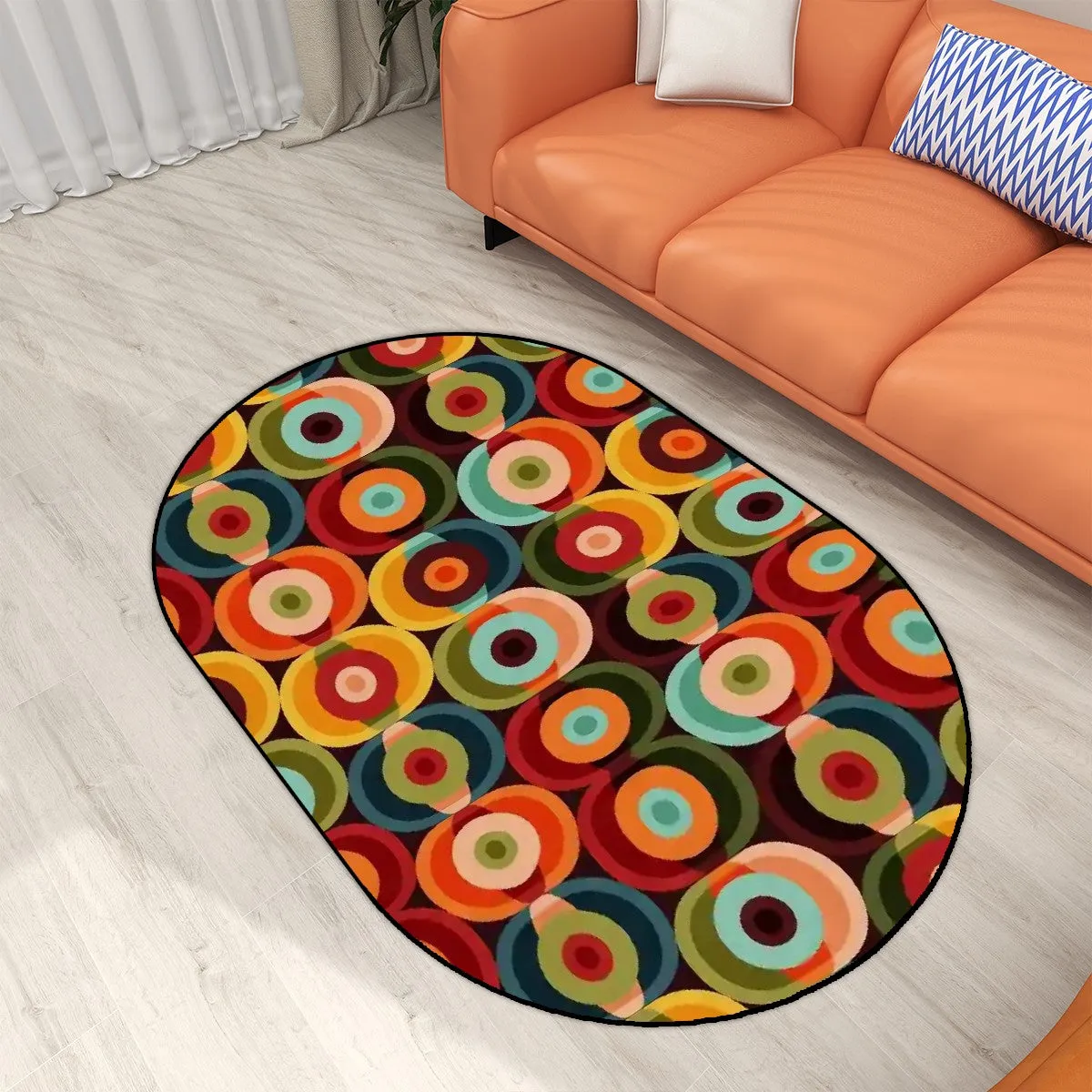 Mid Century Modern Space Orbs, Groovy 70s Oval Rug