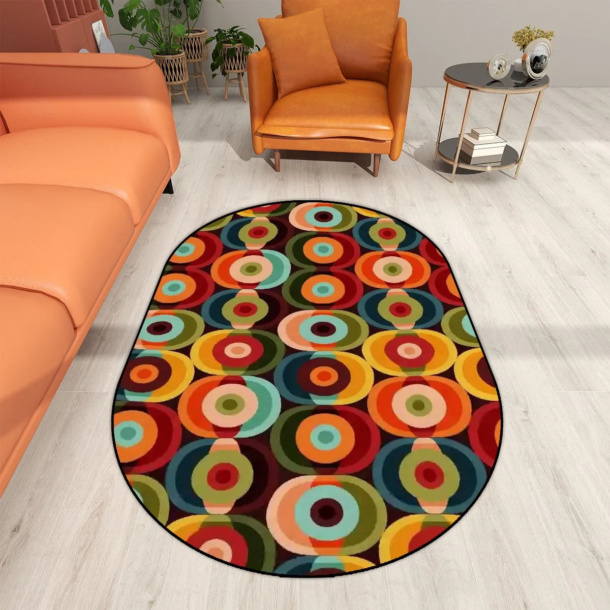 Mid Century Modern Space Orbs, Groovy 70s Oval Rug