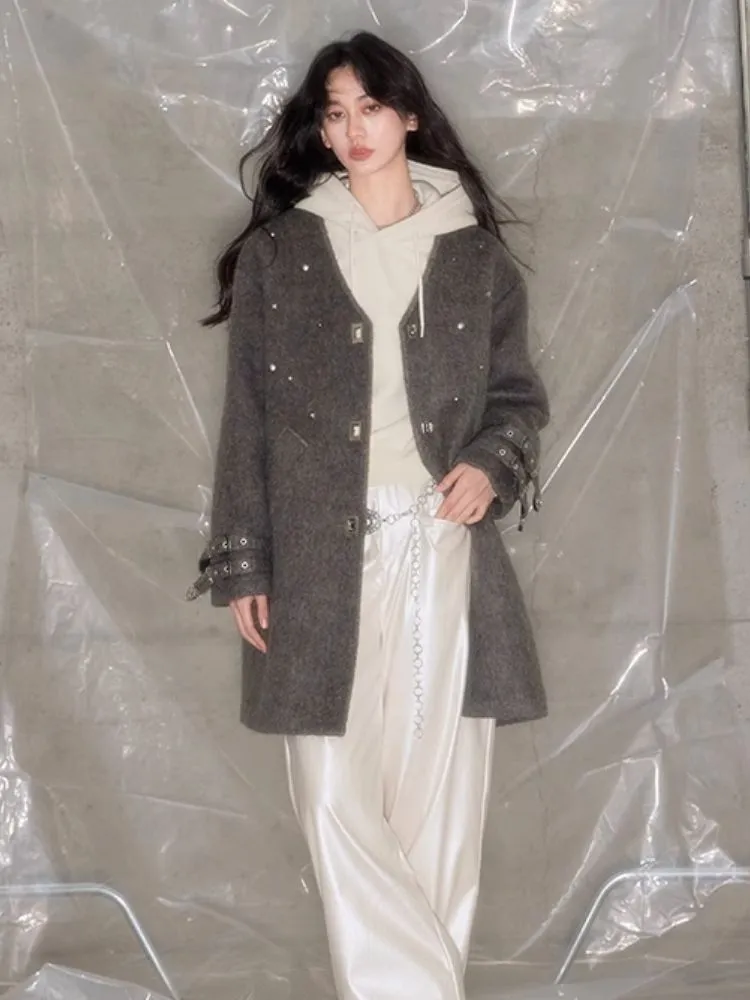 Rivets sheep wool tweed coat【s0000004889】