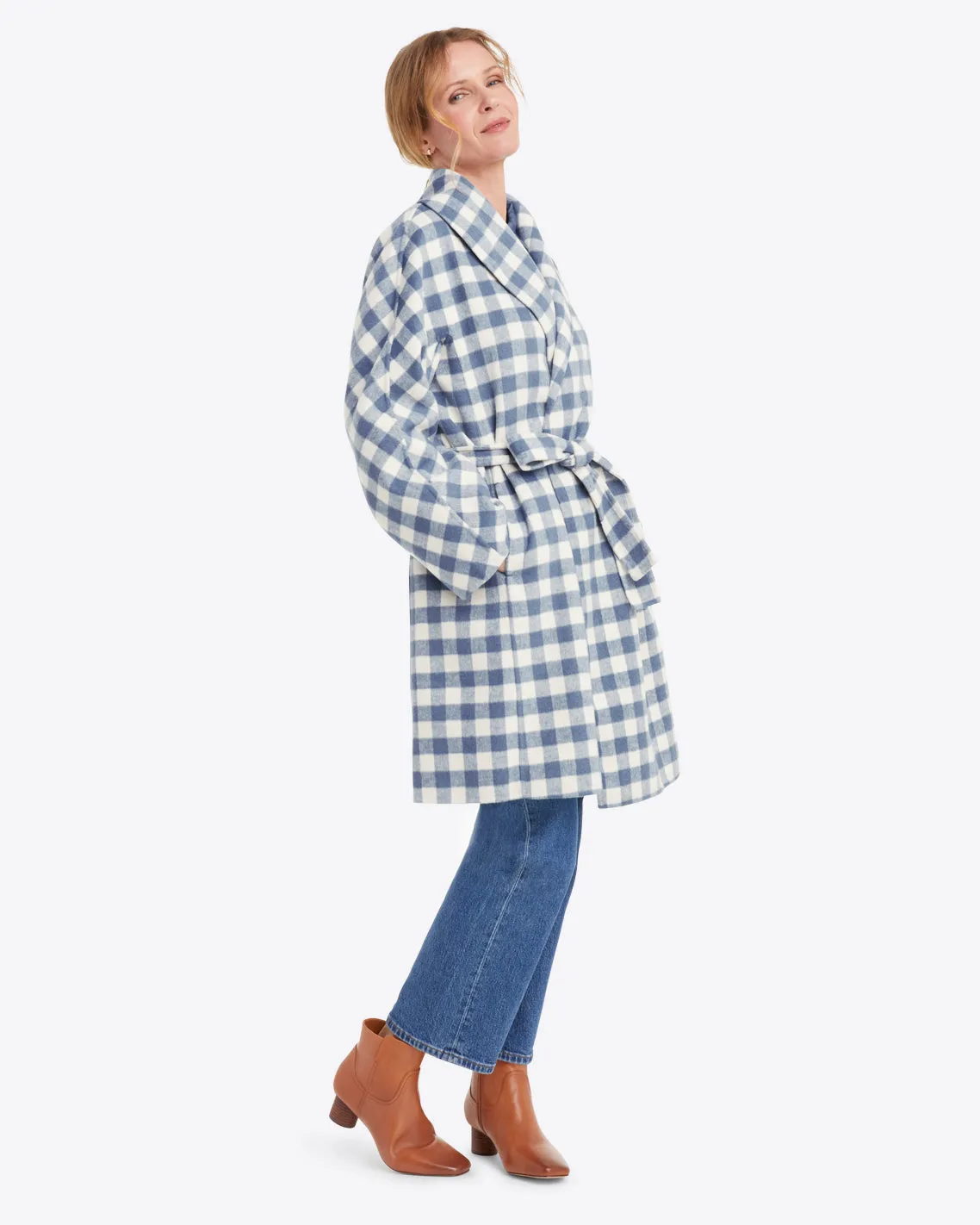 Shawl Collar Belted Coat in Gingham