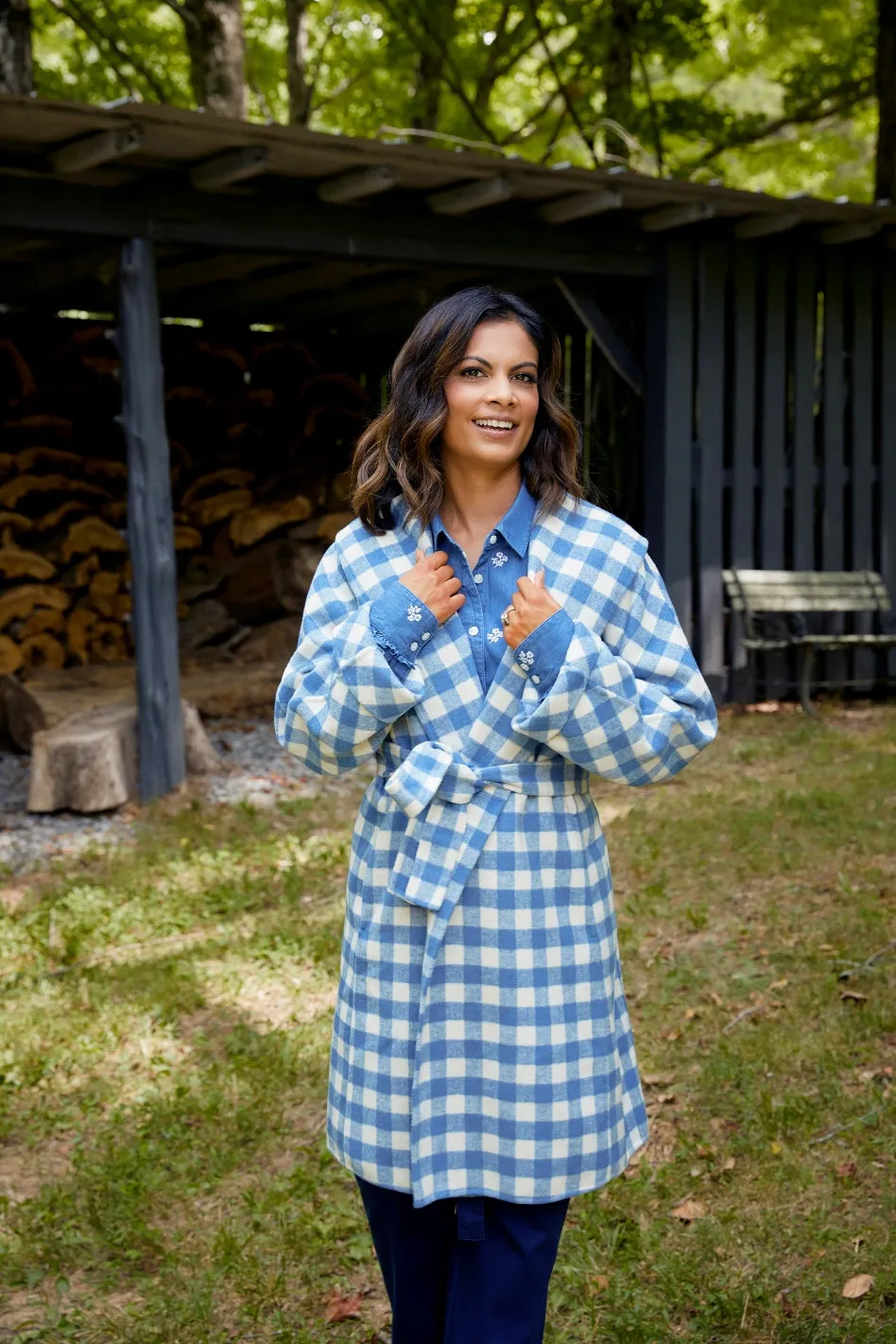 Shawl Collar Belted Coat in Gingham