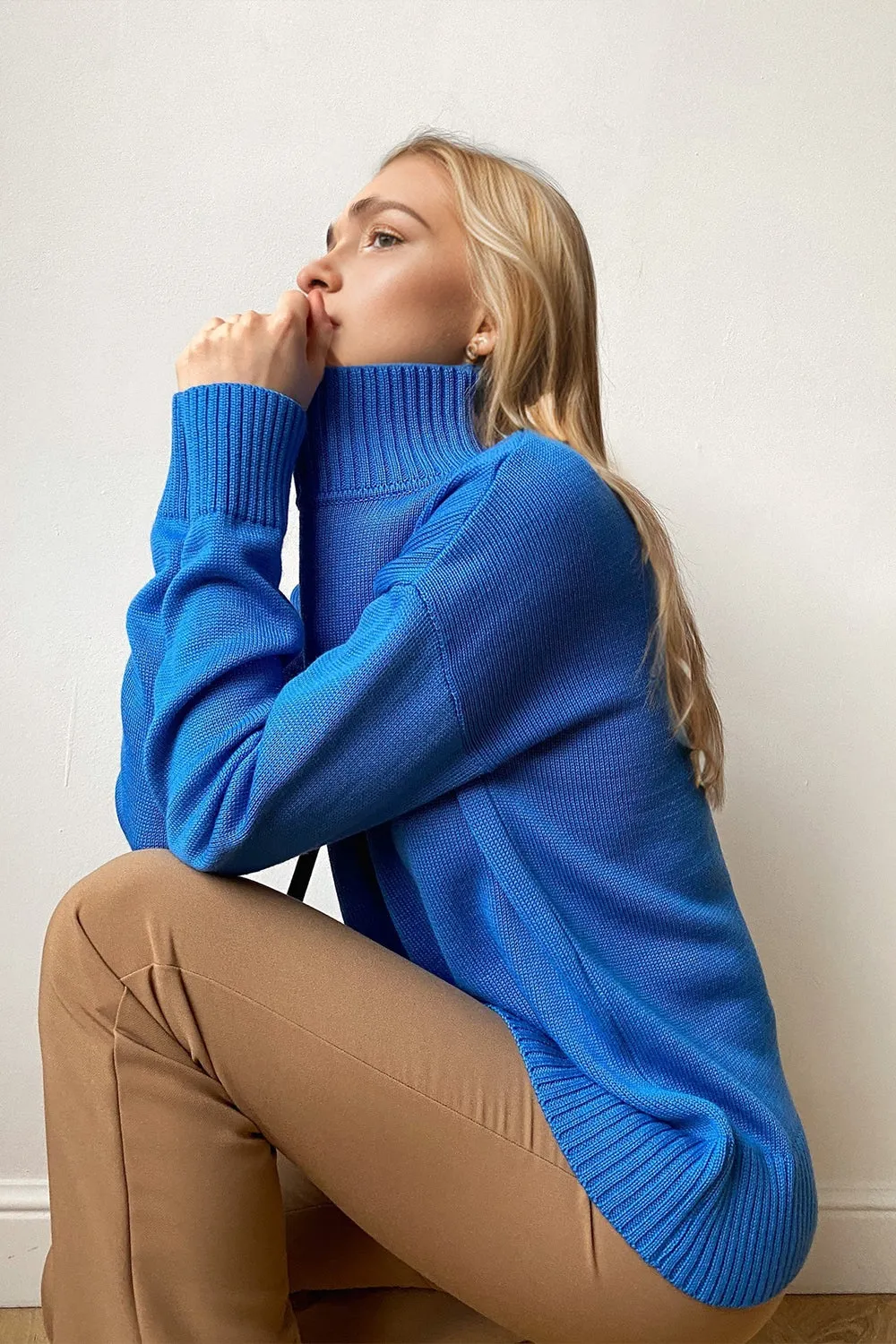 Soft Cashmere Style Turtleneck Dropped Shoulder Long Sleeve Sweater available in 12 colors