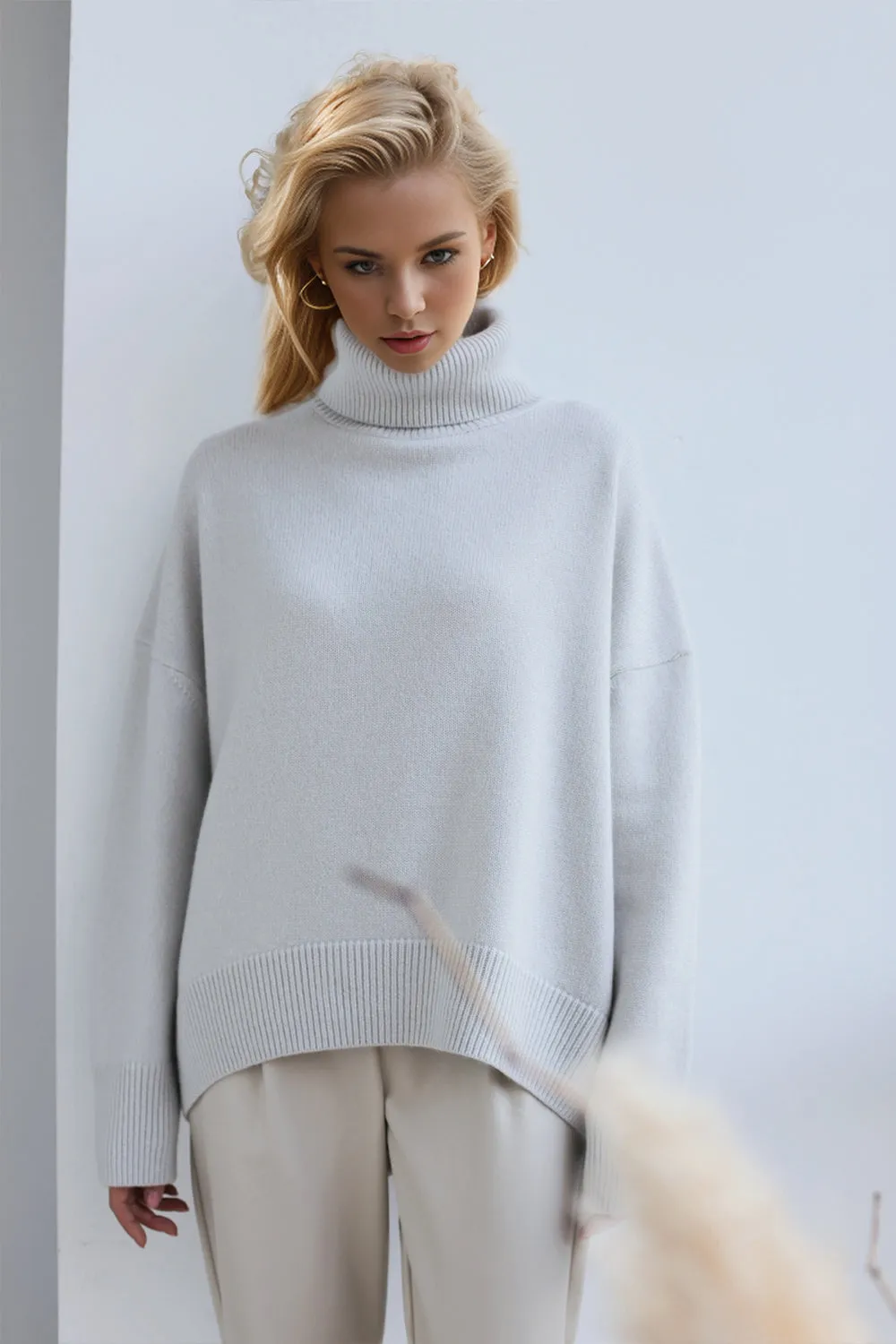 Soft Cashmere Style Turtleneck Dropped Shoulder Long Sleeve Sweater available in 12 colors