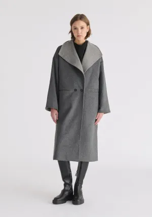 Two-Tone Double Breasted Wool Blend Coat