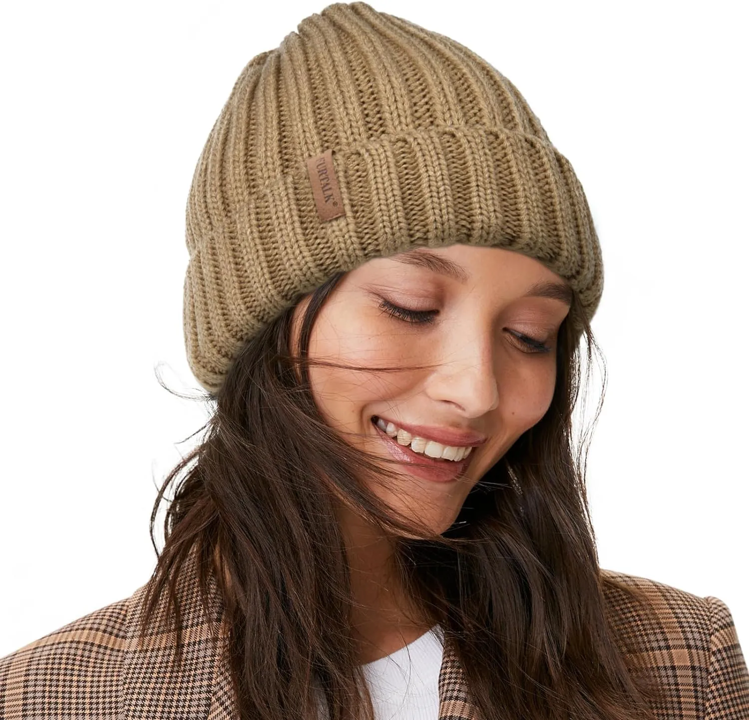 Winter Hats for Women Fleece Lined Beanie Knit Chunky Snow Cap 2 Pcs