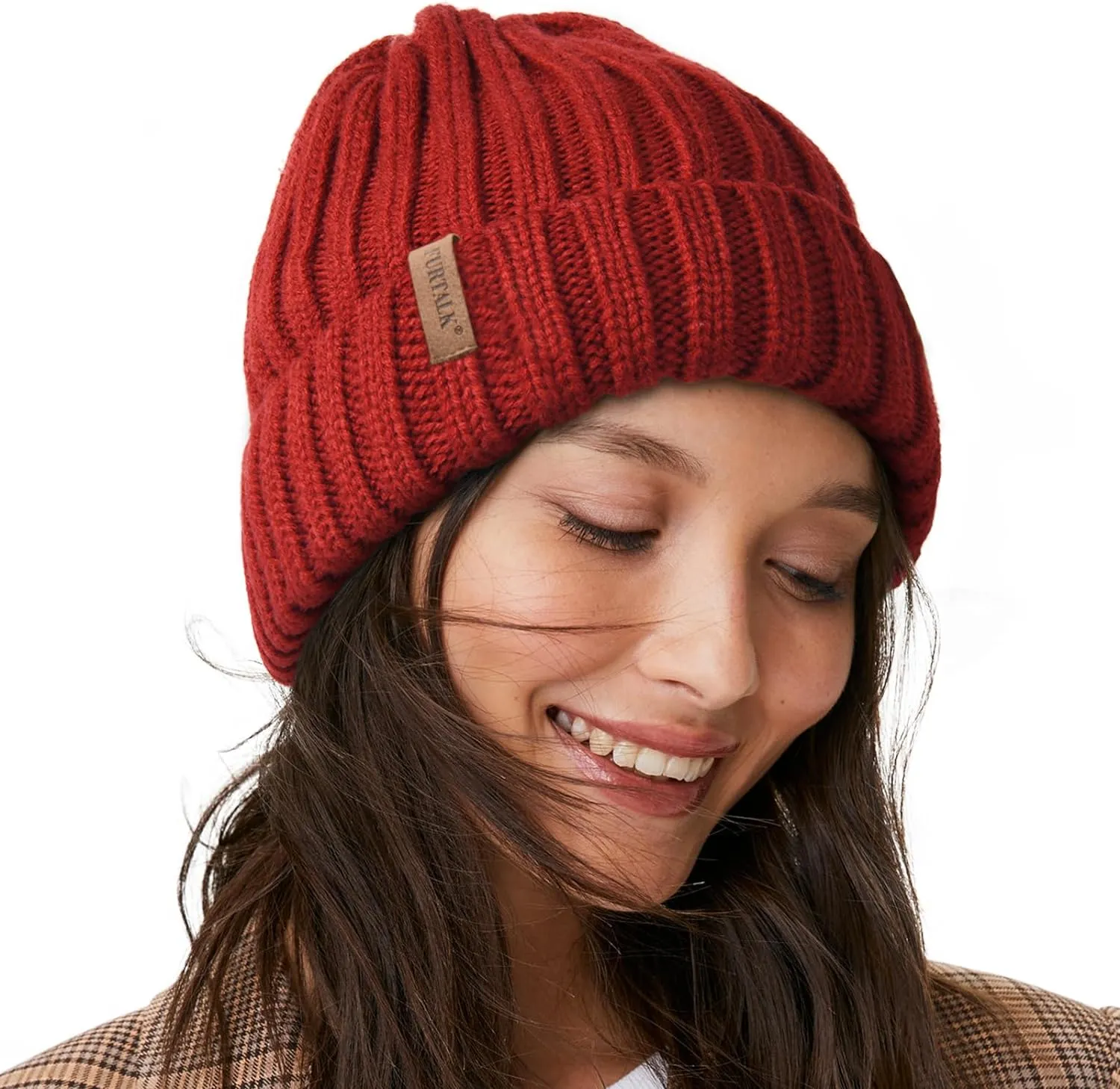 Winter Hats for Women Fleece Lined Beanie Knit Chunky Snow Cap 2 Pcs