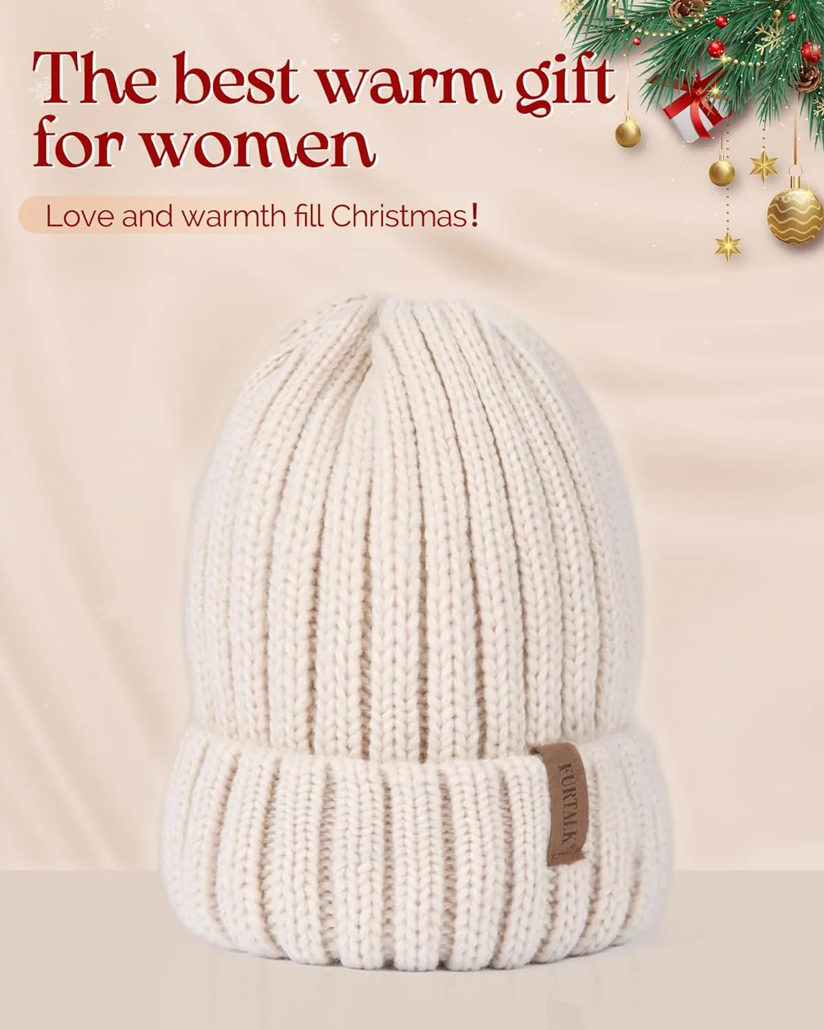 Winter Hats for Women Fleece Lined Beanie Knit Chunky Snow Cap 2 Pcs