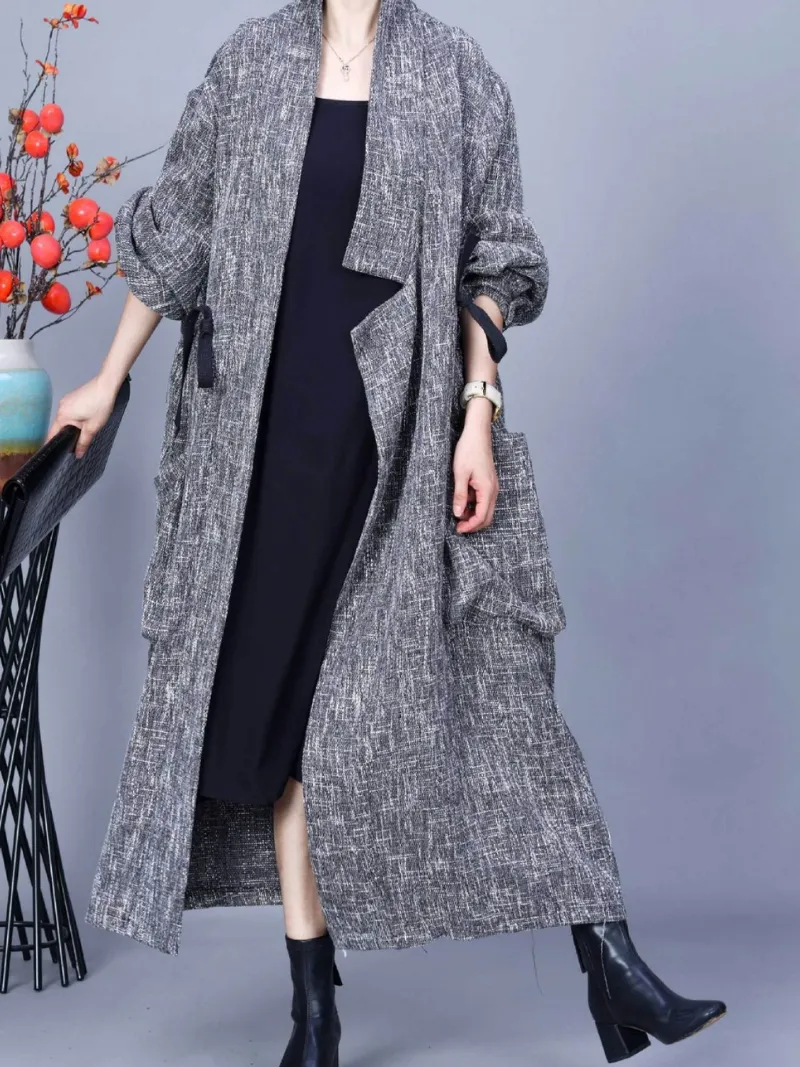 Women's Various Occasions Large Pocket Lace-Up Long Coat